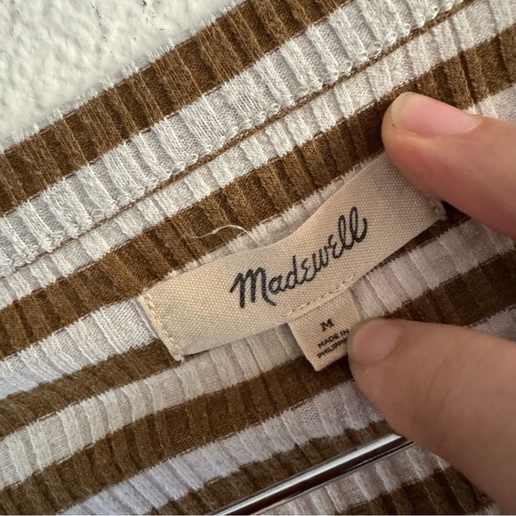 Madewell Pointelle Square-Scoop Tee Weathered Olive Striped Ribbed Shirt Medium - Picture 7 of 11